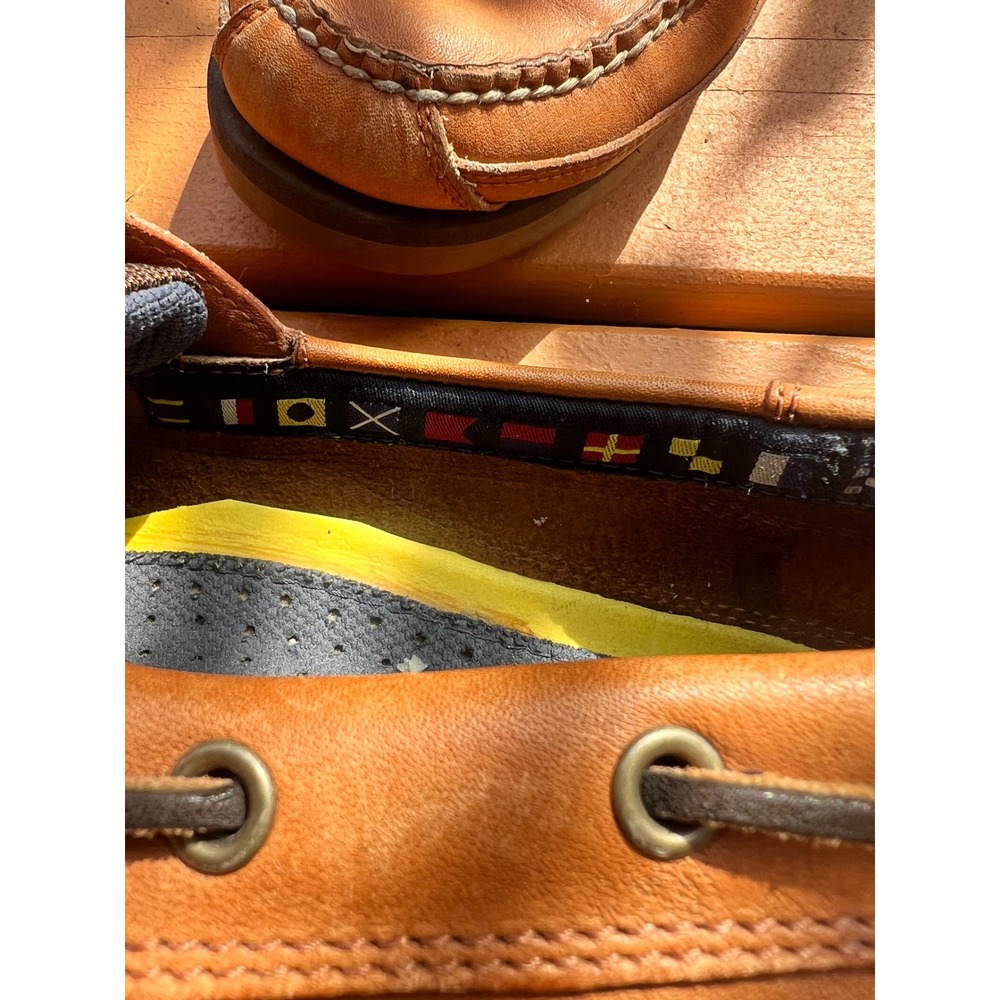 Timberland Mens Tan Brown Leather Boat Shoes Nautical Signal Flag Loafers - Picture 7 of 9
